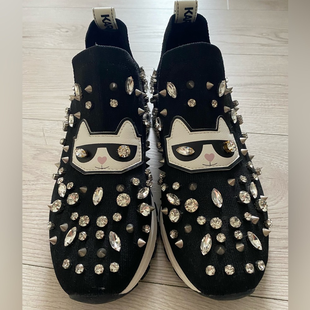 Karl Lagerfeld Black Studded Cat Sneakers